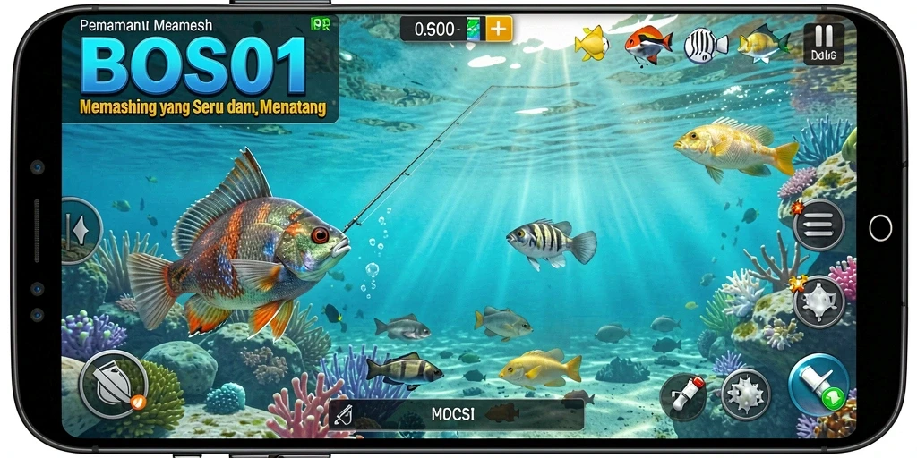 Tampilan gameplay memancing yang mendebarkan di BOS01.