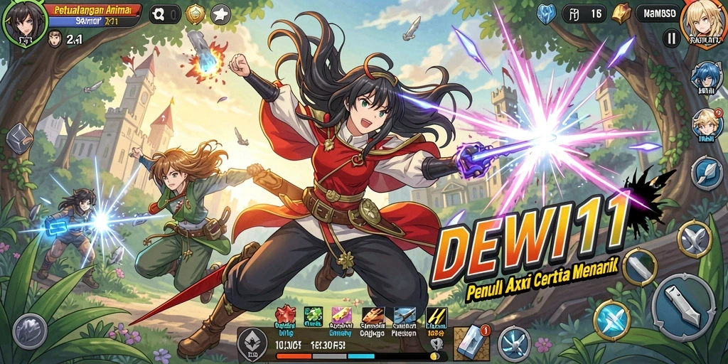 Screenshot DEWI11 menampilkan aksi seru dalam dunia Anime.