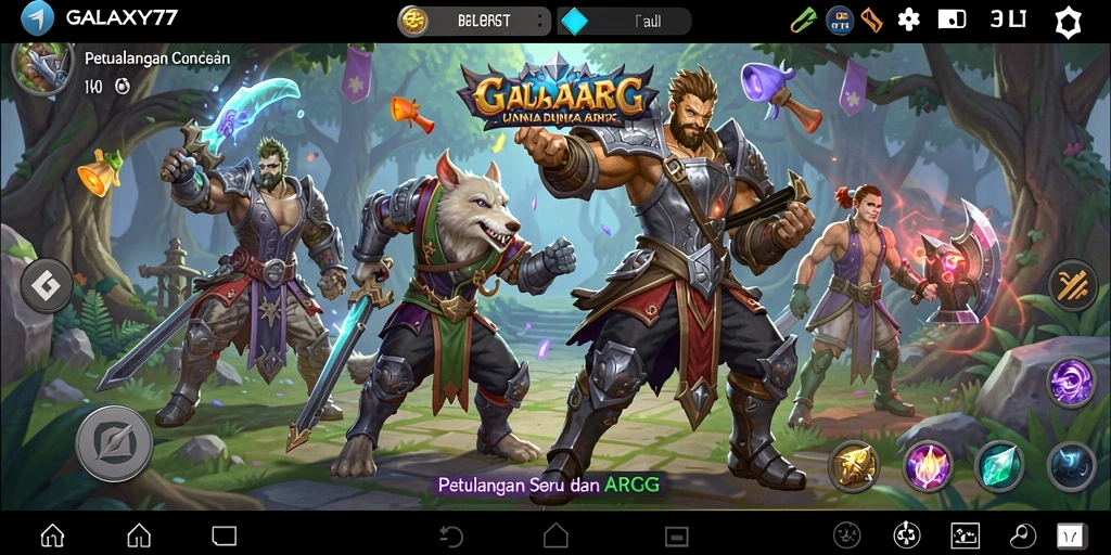 Tampilan action RPG menegangkan dalam GALAXY77.