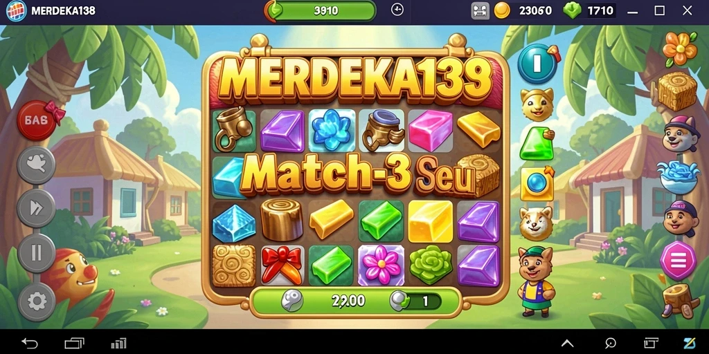 Tangkapan layar gameplay Match-3 yang seru dan penuh warna.