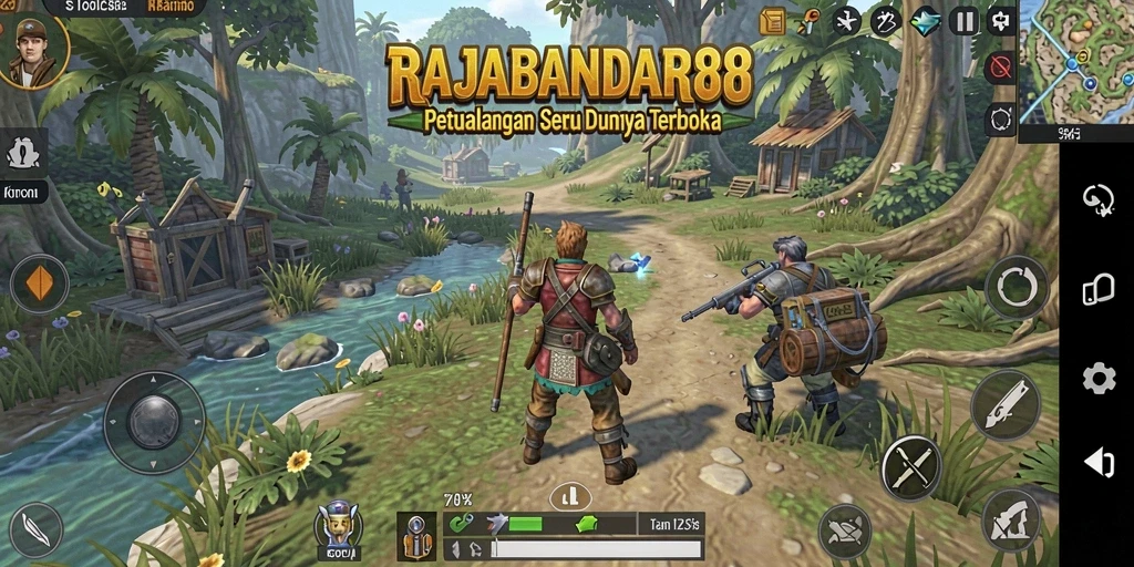 Screenshot gameplay RAJABANDAR88 menunjukkan petualangan seru di dunia terbuka.