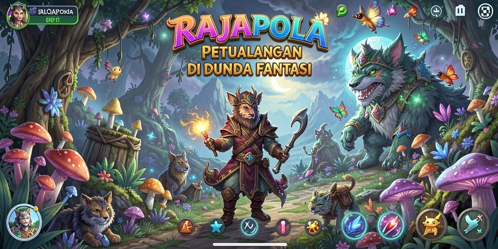Tampilan gameplay RAJAPOLA menunjukkan petualangan seru di dunia fantasi.