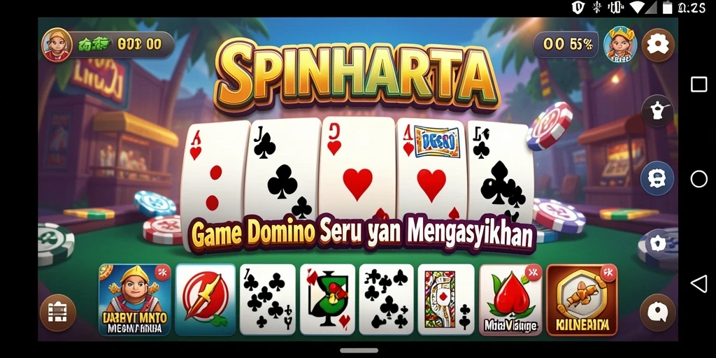 Tampilan gameplay SPINHARTA dengan aksi Domino yang seru.