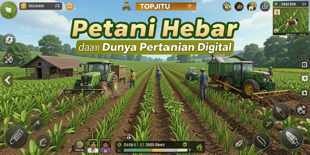 Tampilan gameplay menarik dalam dunia pertanian yang cerah.