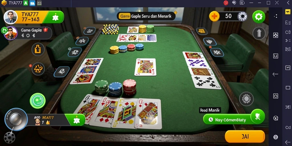 Screenshot gameplay TYA777 menunjukkan suasana bermain Gaple yang seru.