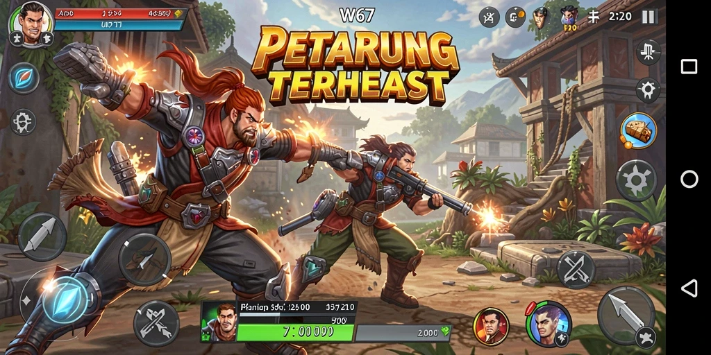 Tangkapan layar dari gameplay W67 yang menampilkan pertarungan seru.